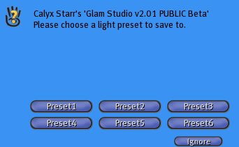 Glam Studio Save Preset menu