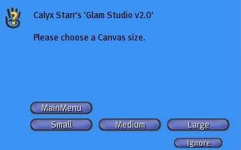 Glam Studio Size menu